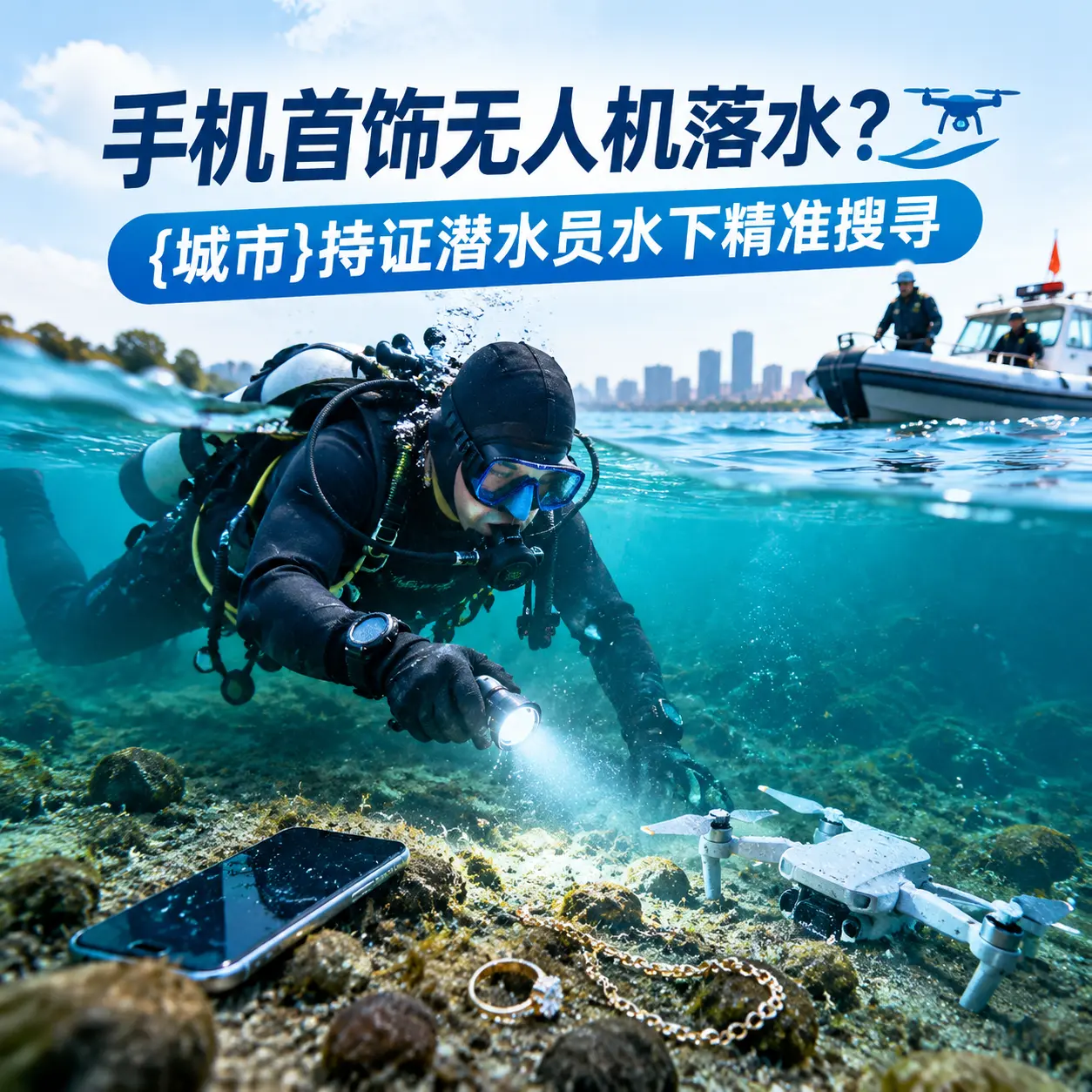 手机首饰无人机落水?姚安持证潜水员水下精准搜寻